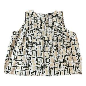 Ann Taylor Factory Sleeveless Blouse White Black Tan Size XL NWT #4656